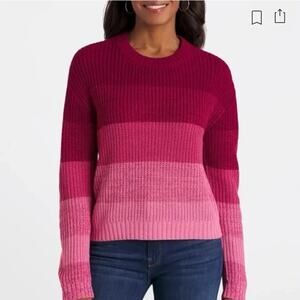 3052 NWOT Love Ellie Sweater Pink Colorblock Stripe Pullover Long Sleeve